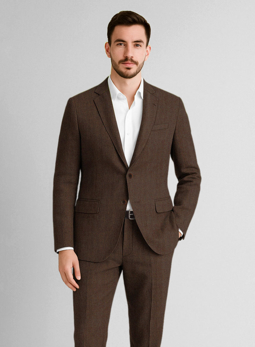 Italian Prato Brown Herringbone Linen Suit - StudioSuits