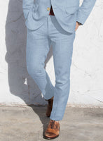 Italian Prato Powder Blue Linen Pants - StudioSuits