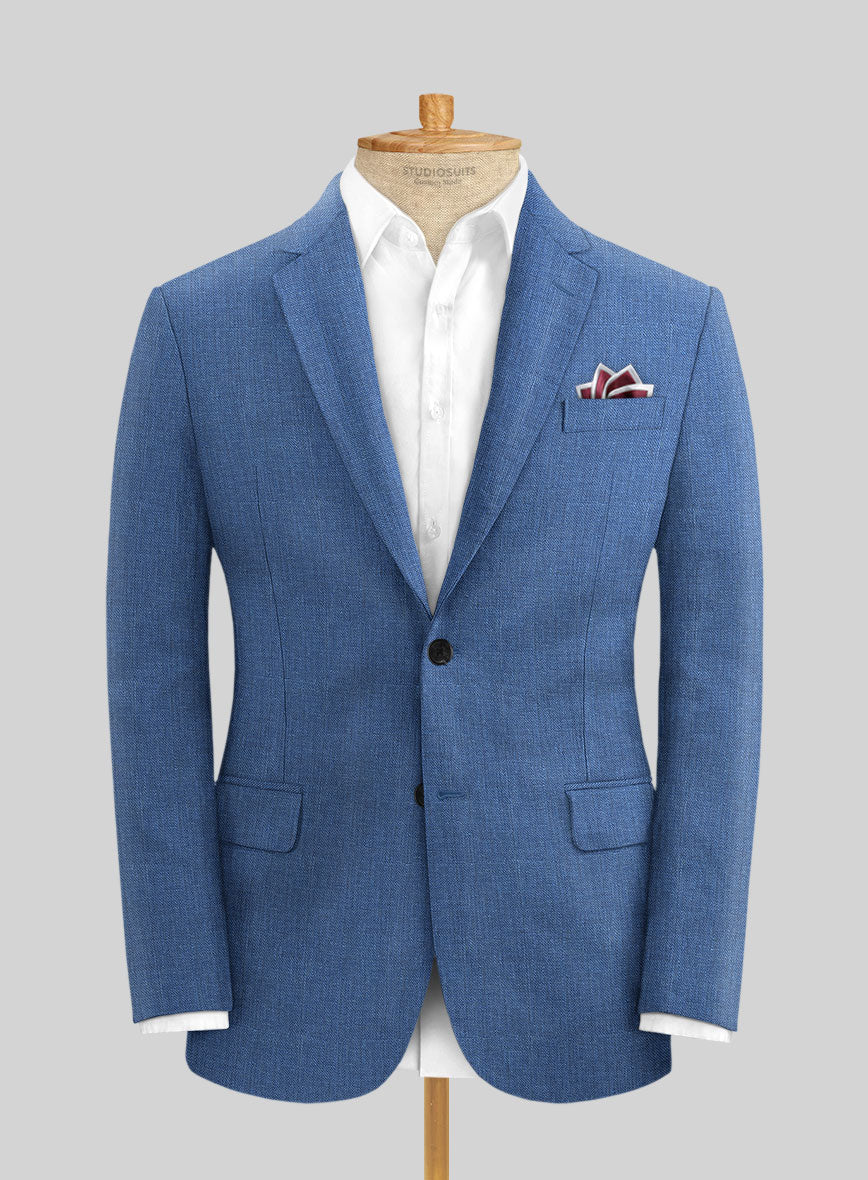 Italian Prato Sharkskin Blue Linen Jacket - StudioSuits