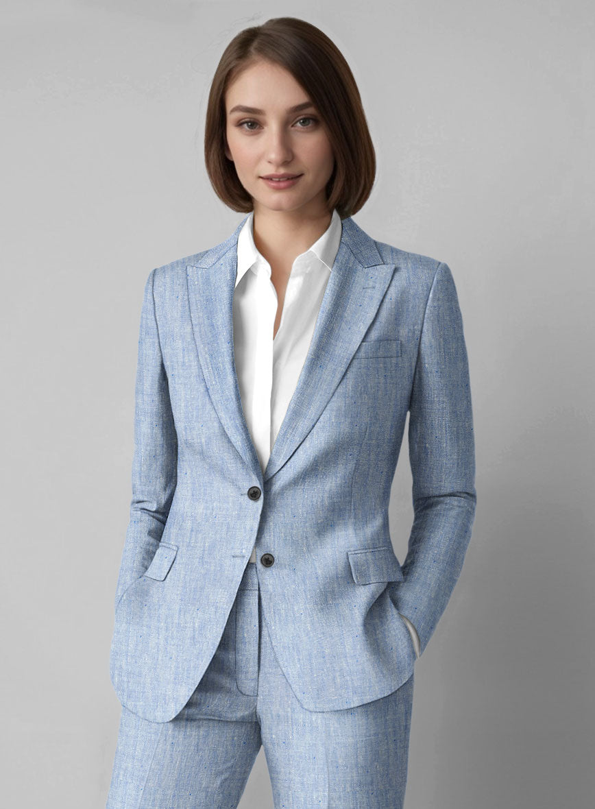Women's Italian Sky Blue Linen Jacket StudioSuits Women's Italian Sky Blue Linen Jacket StudioSuits