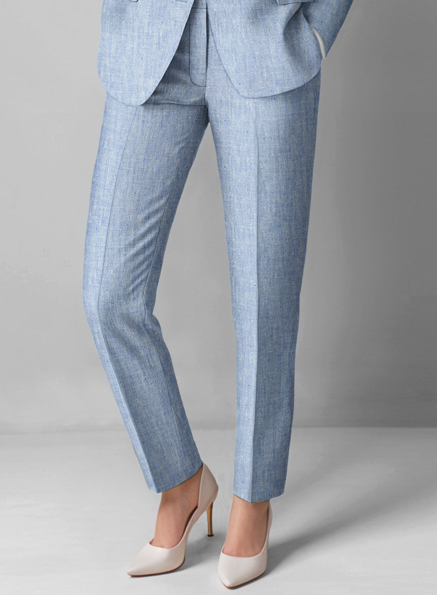 Women's Italian Sky Blue Linen Pants - StudioSuits