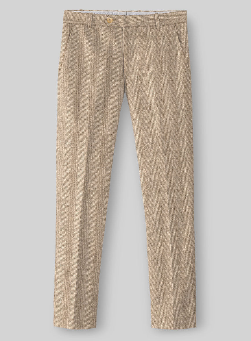 Italian Wide Herringbone Beige Tweed Pants  StudioSuits