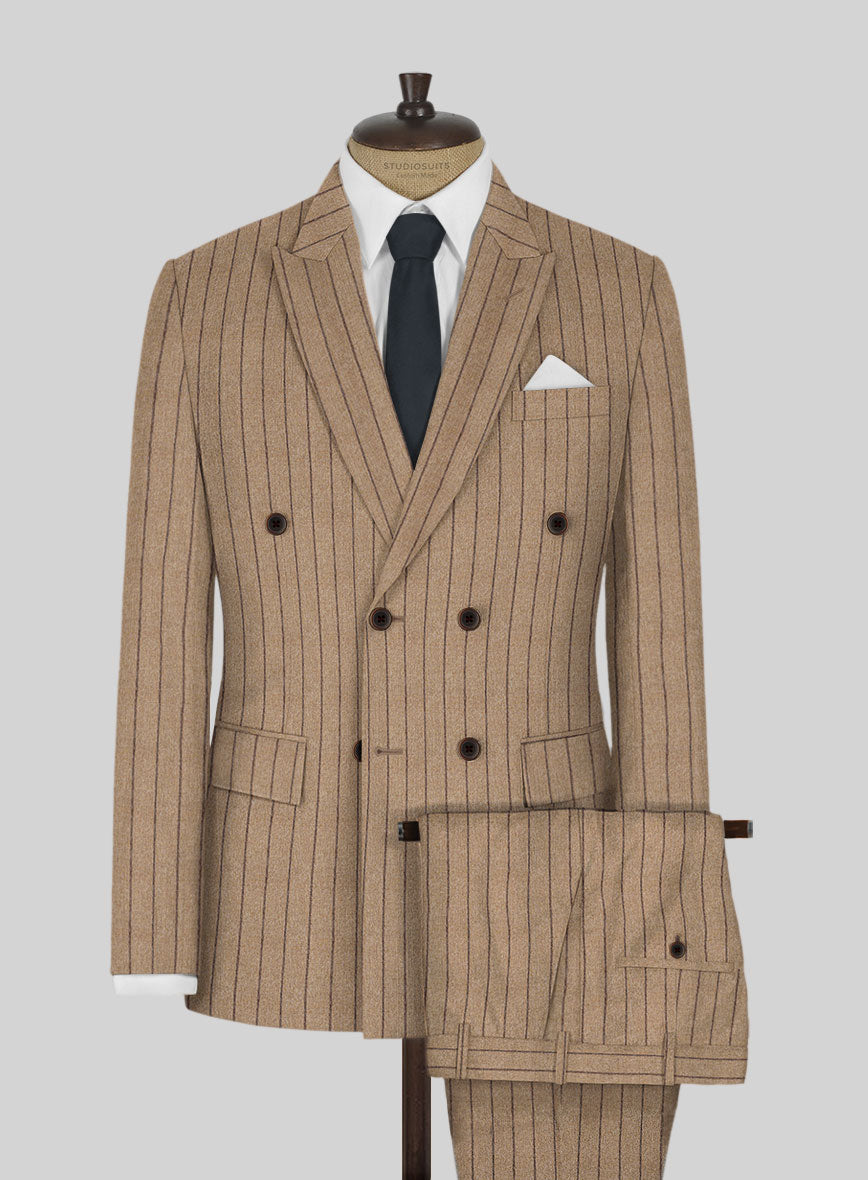 Italian Wool Cashmere Brown Stripe Double Breasted Suit – StudioSuits