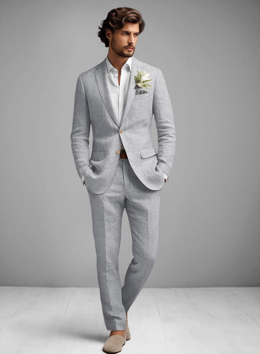 Men's Italian Zod Light Gray Linen Suit by StudioSuits