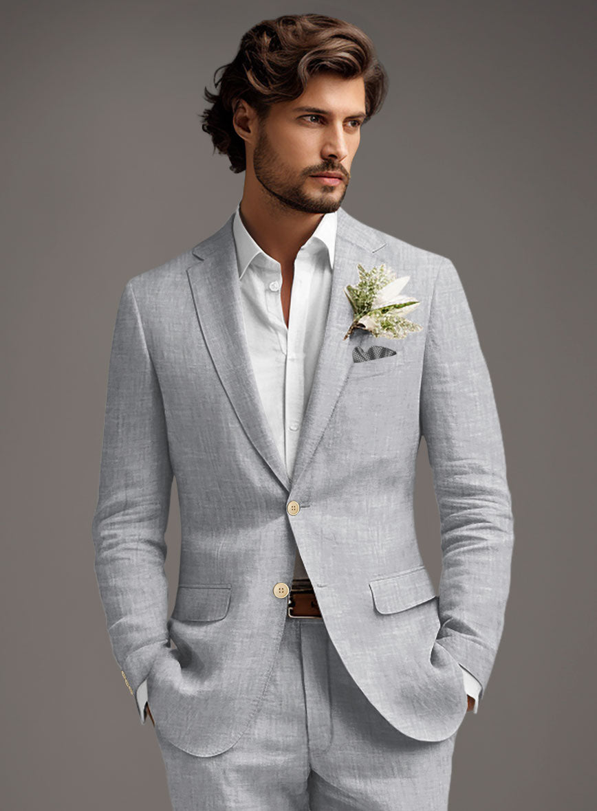 Italian Zod Light Gray Linen Suit - StudioSuits