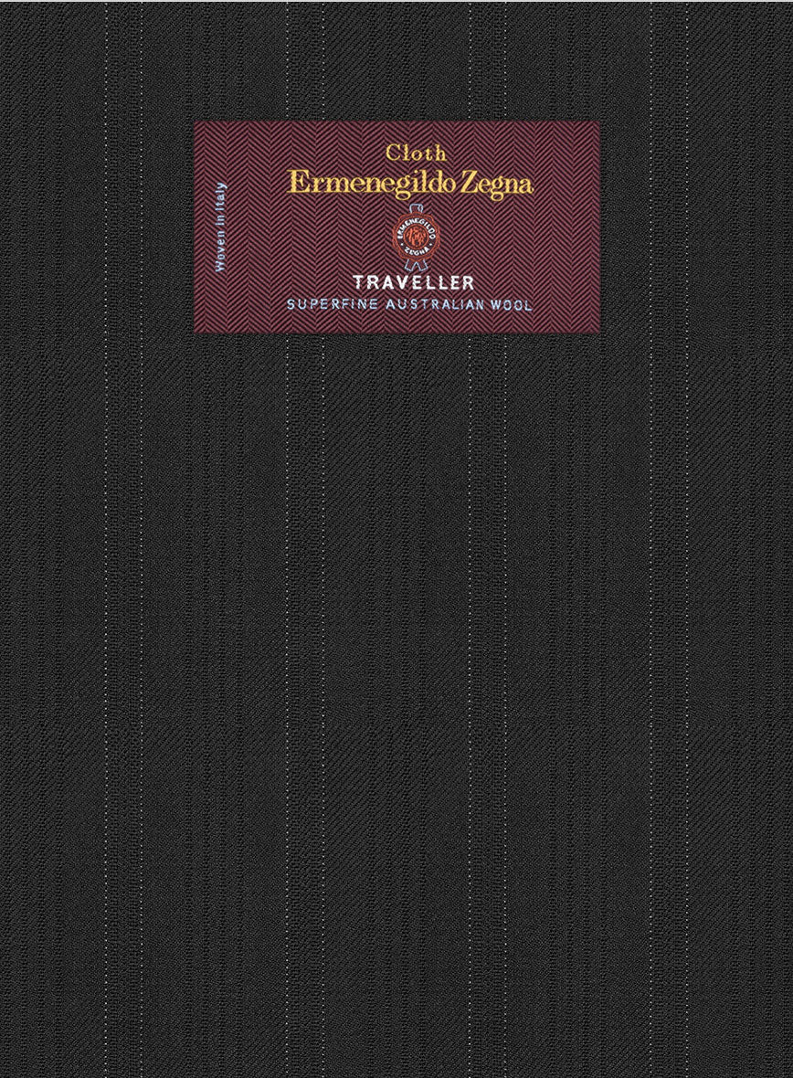 Lanificio Zegna Traveller Adiel Black Stripe Wool Suit - StudioSuits