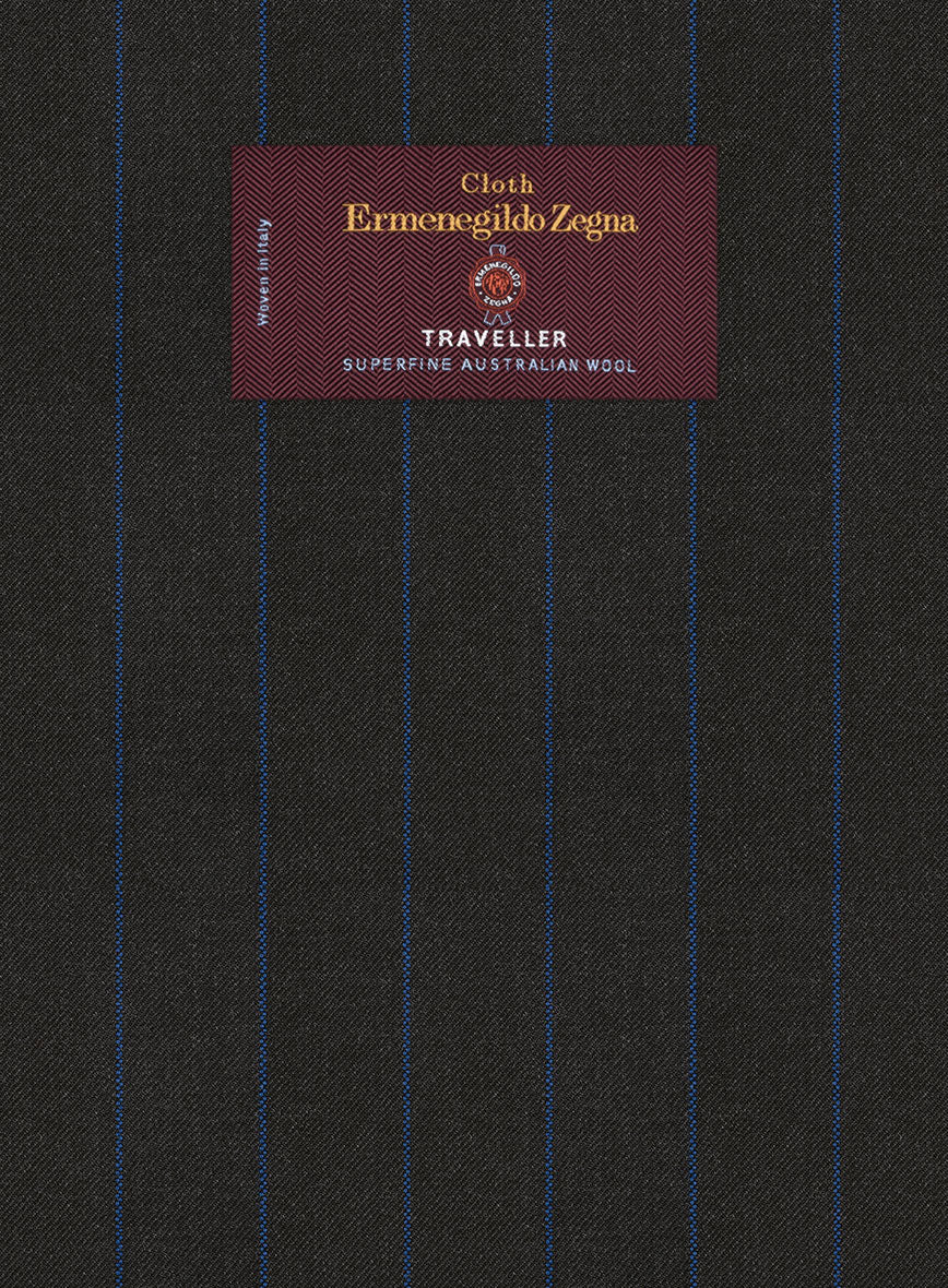 Lanificio Zegna Traveller Renar Black Stripe Wool Suit - StudioSuits