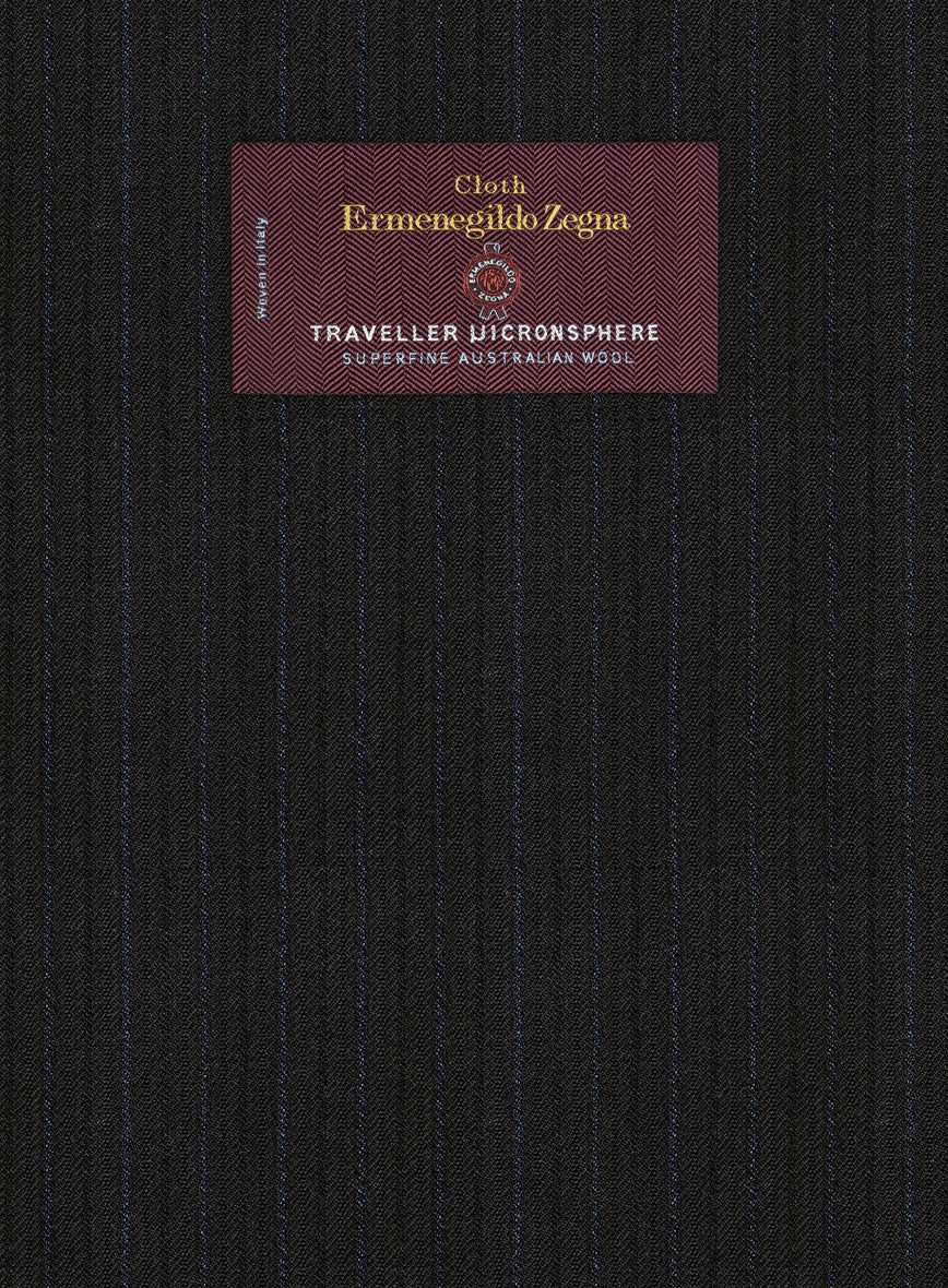 Lanificio Zegna Traveller Naquez Black Stripe Wool Suit - StudioSuits