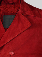 Lava Red Suede Leather Pea Coat
