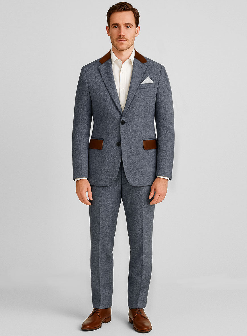 Men's Leather Trim Tweed Suit by StudioSuits