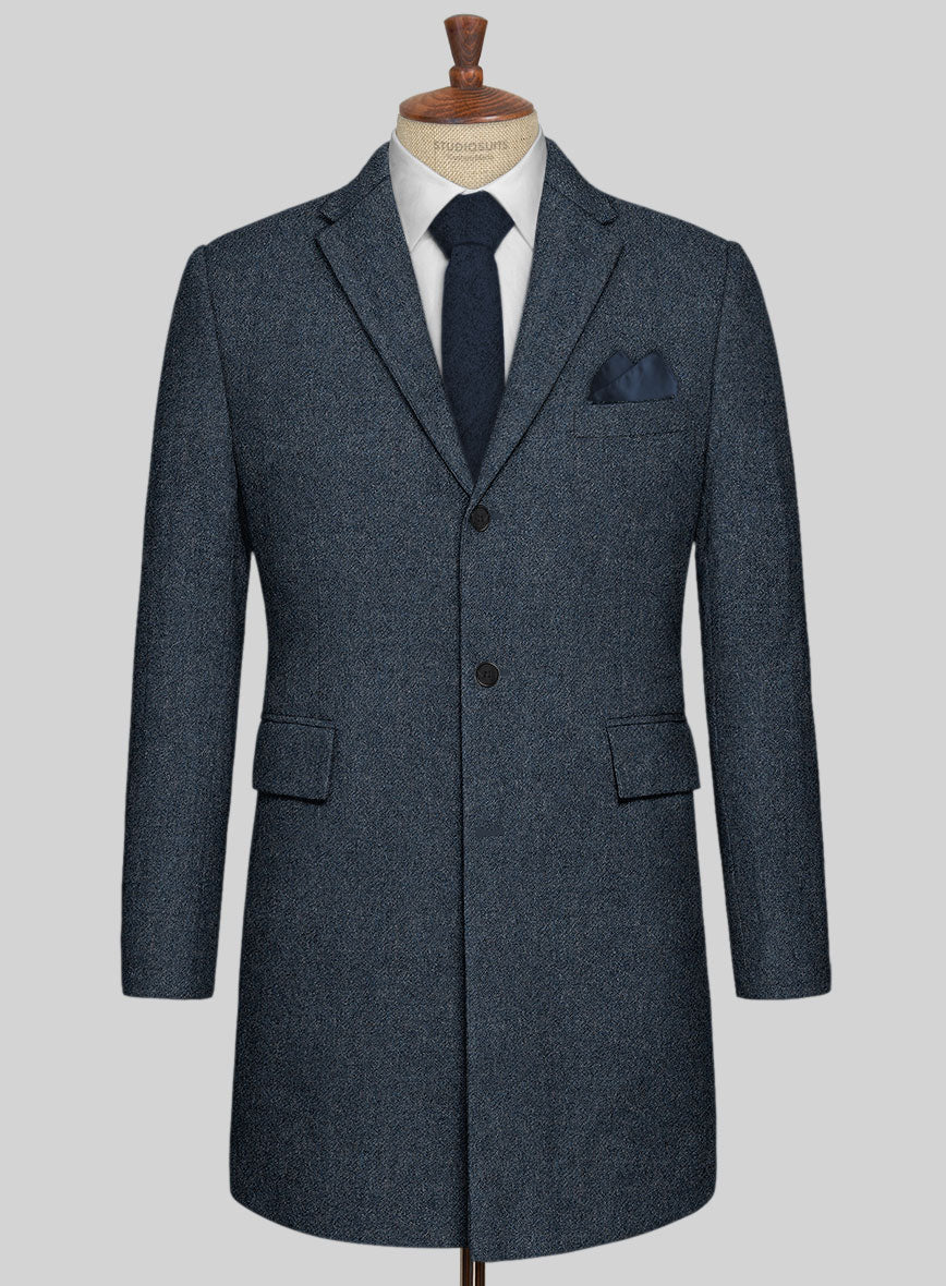 Light Weight Bond Blue Tweed Overcoat - StudioSuits