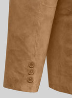Light Brown Suede Leather Pea Coat - StudioSuits
