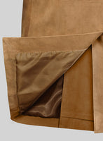 Light Brown Suede Leather Pea Coat - StudioSuits