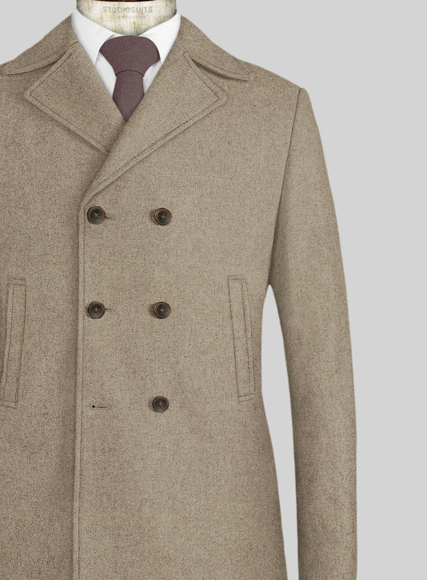 Light Weight Light Brown Tweed Pea Coat - StudioSuits