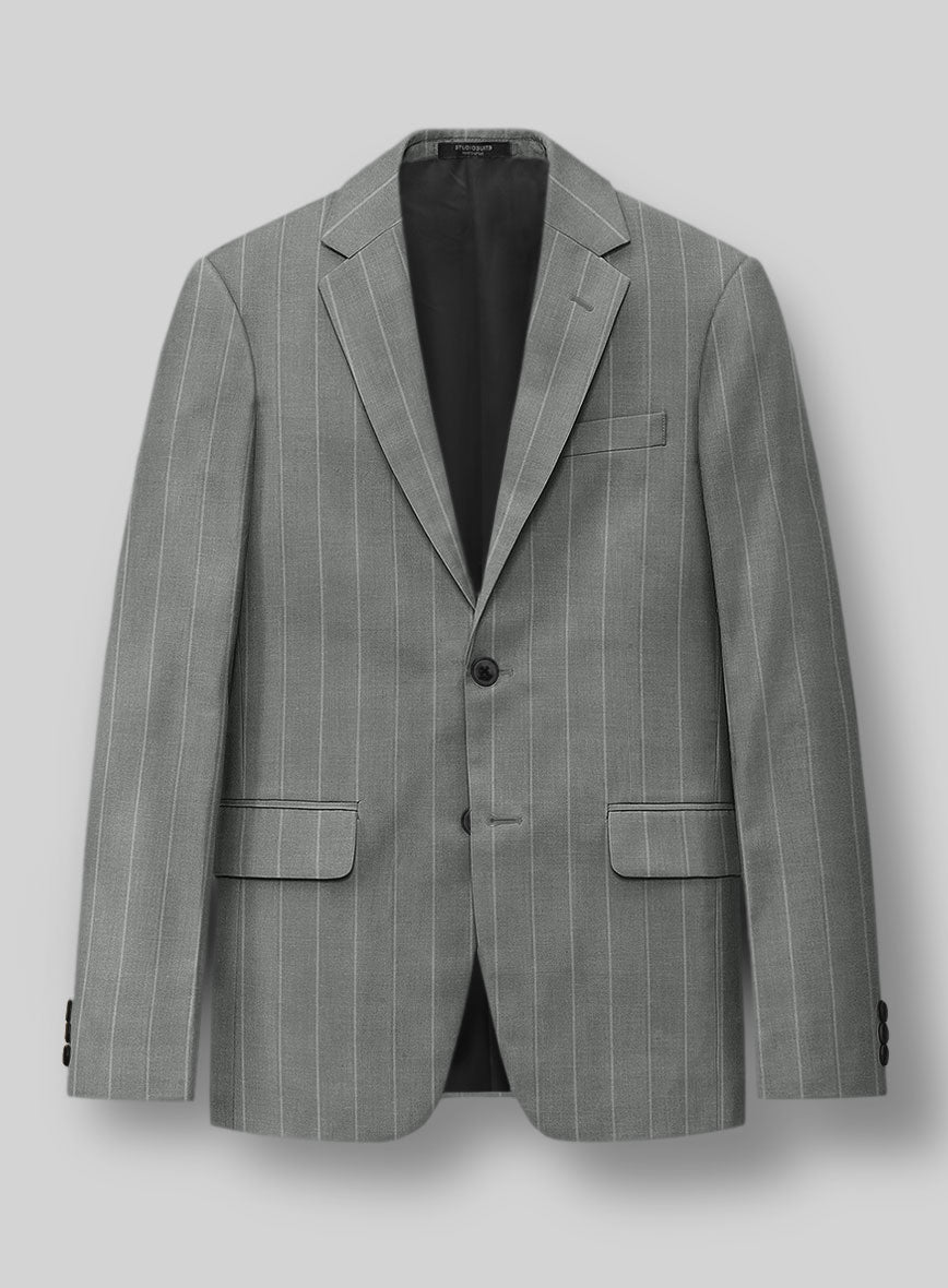 London Loom Gray Stripe Wool Silk Linen Jacket - StudioSuits