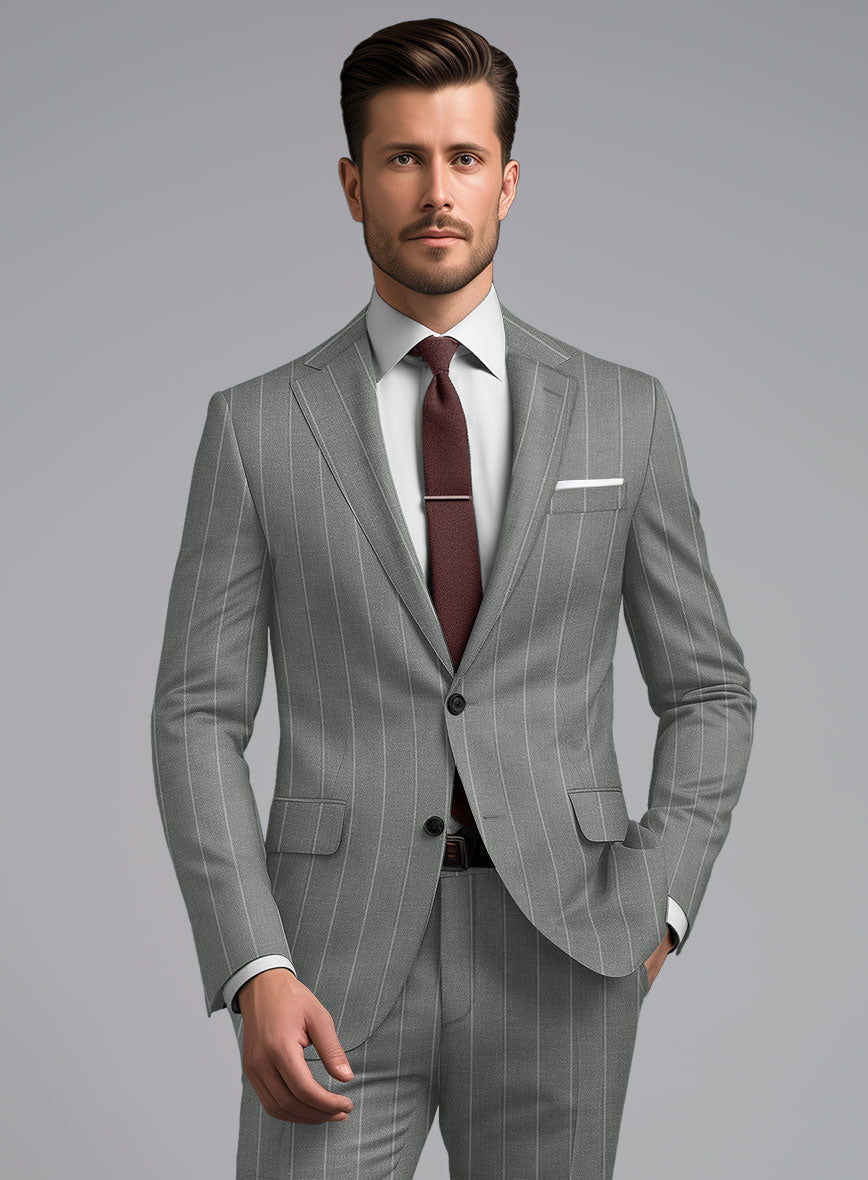 London Loom Gray Stripe Wool Silk Linen Jacket - StudioSuits