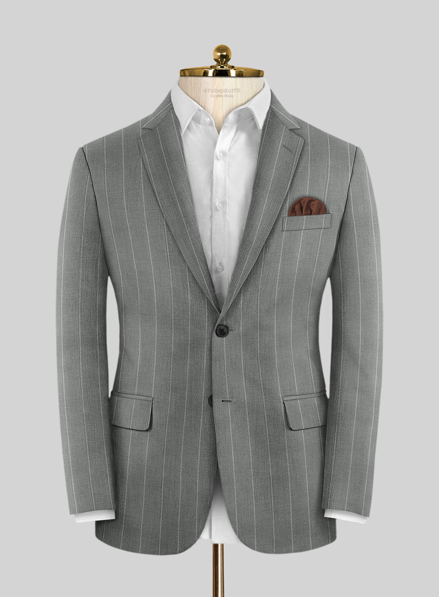 London Loom Gray Stripe Wool Silk Linen Jacket - StudioSuits