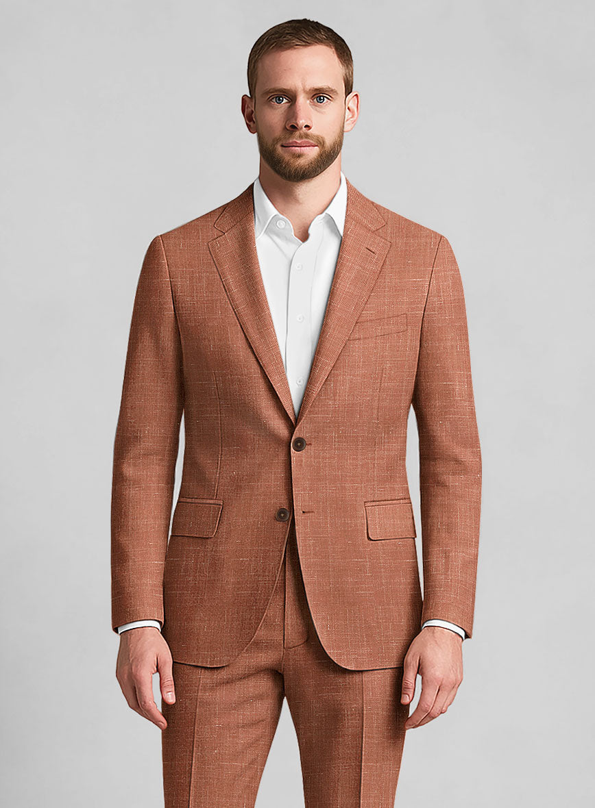 London Loom Orange Rust Travin Wool Linen Suit - StudioSuits