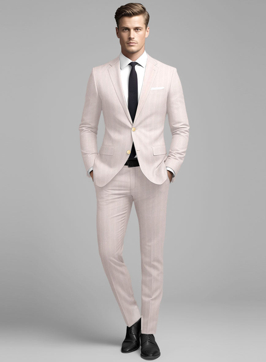 London Loom Pink Herringbone Wool Silk Linen Suit – StudioSuits