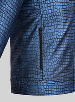 Lustrous Croc Metallic Blue Leather Jacket - StudioSuits