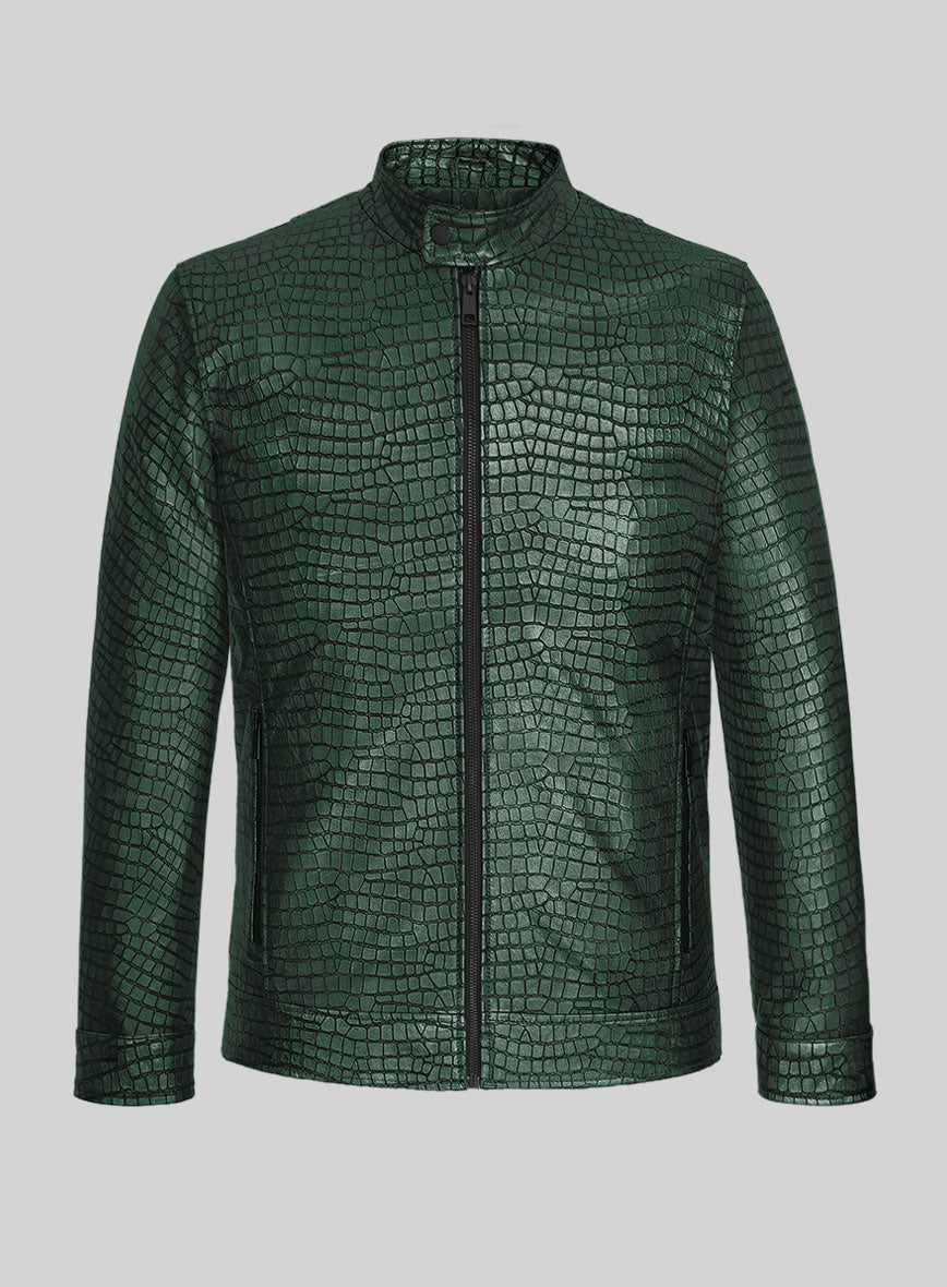 StudioSuits Lustrous Croc Metallic Green Leather Jacket