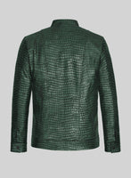 Lustrous Croc Metallic Green Leather Jacket - StudioSuits