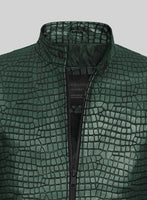 Lustrous Croc Metallic Green Leather Jacket - StudioSuits
