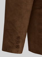 Mid Brown Suede Leather Pea Coat - StudioSuits