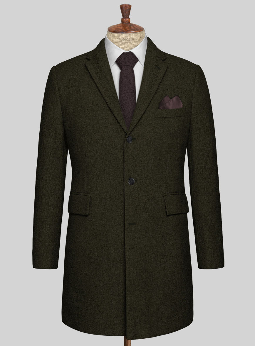 Naples Dark Green Tweed Overcoat - StudioSuits