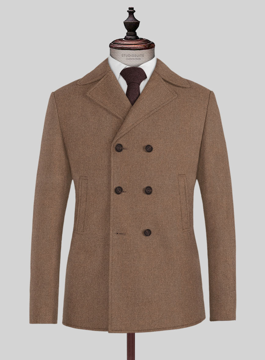 Naples Dolce Brown Tweed Pea Coat - StudioSuits