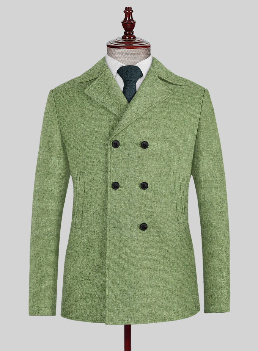 Naples Honeydew Green Tweed Pea Coat StudioSuits