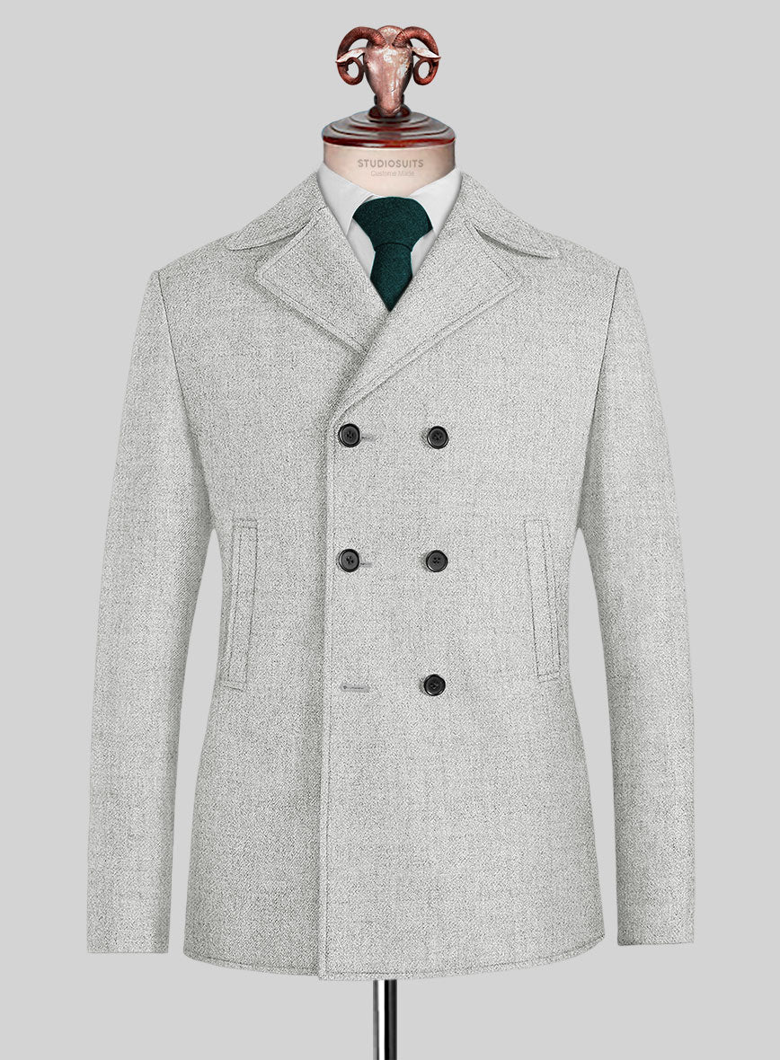 Naples Ice Gray Tweed Pea Coat - StudioSuits