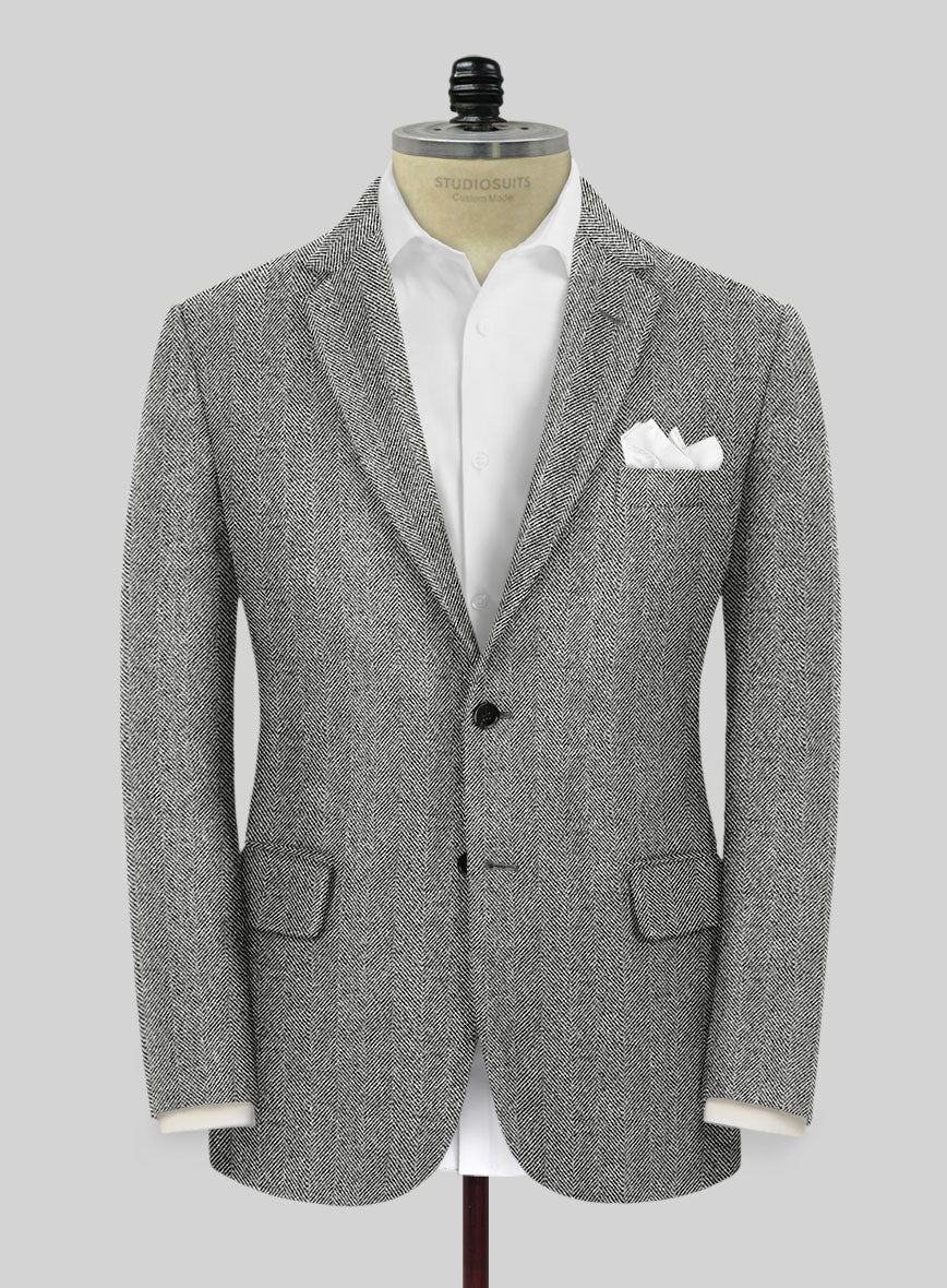 Naples Wide Herringbone Gray Tweed Suit - StudioSuits