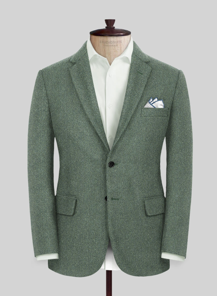 Naples Wide Herringbone Sage Green Tweed Jacket StudioSuits