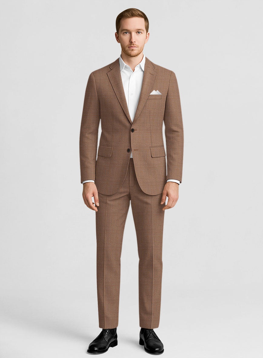 Napolean Delviro Mini Houndstooth Brown Wool Suit - StudioSuits