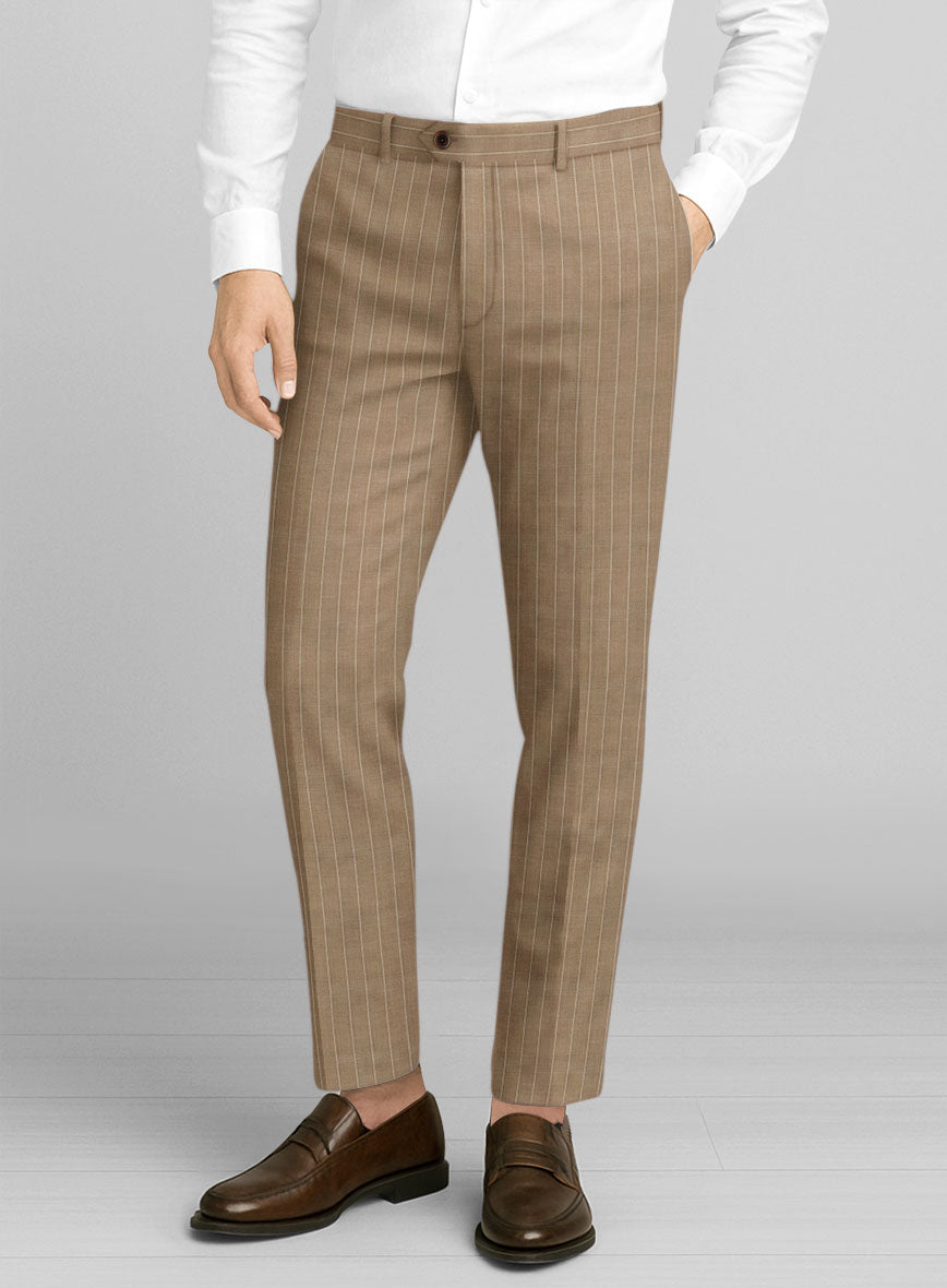 Napolean Derossi Stripe Beige Wool Pants - StudioSuits