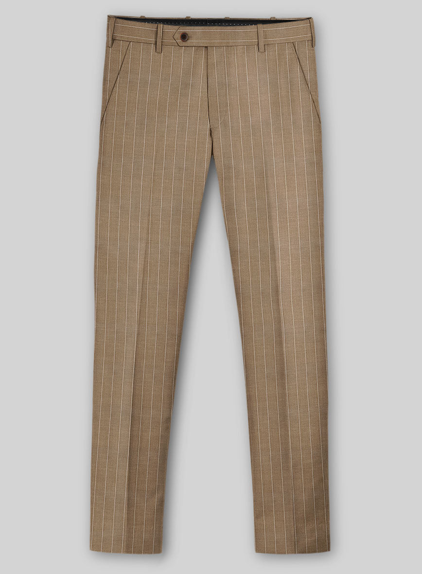 Napolean Derossi Stripe Beige Wool Pants - StudioSuits