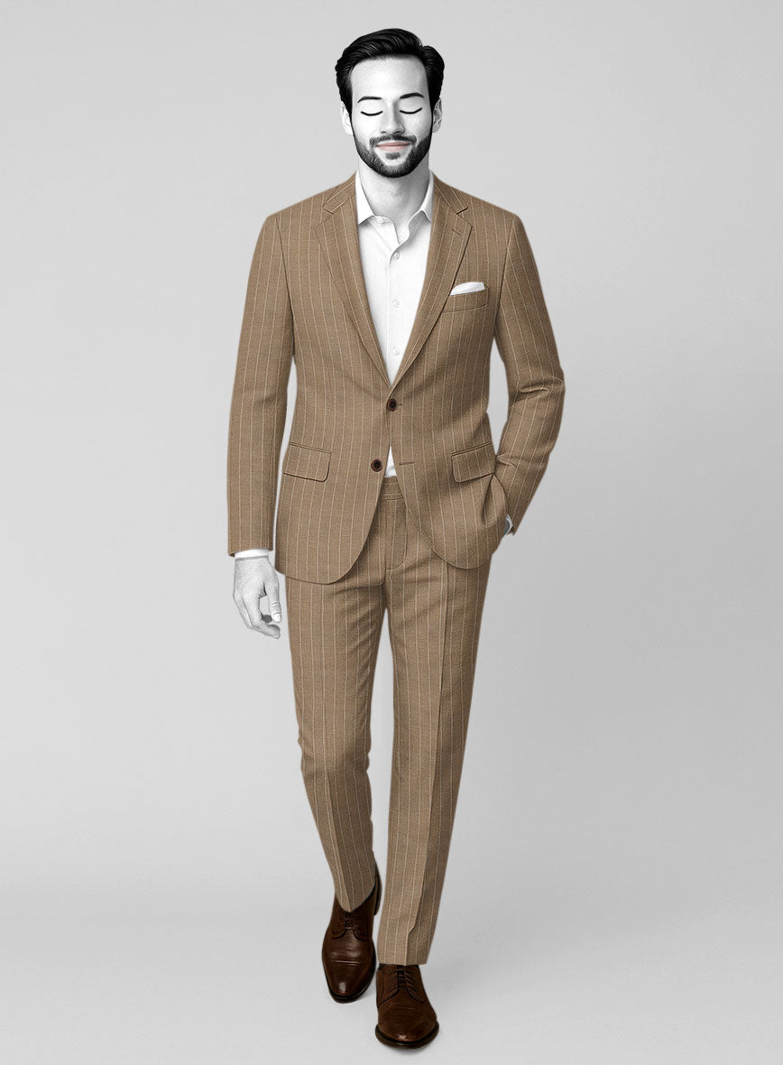 Napolean Derossi Stripe Beige Wool Suit - StudioSuits