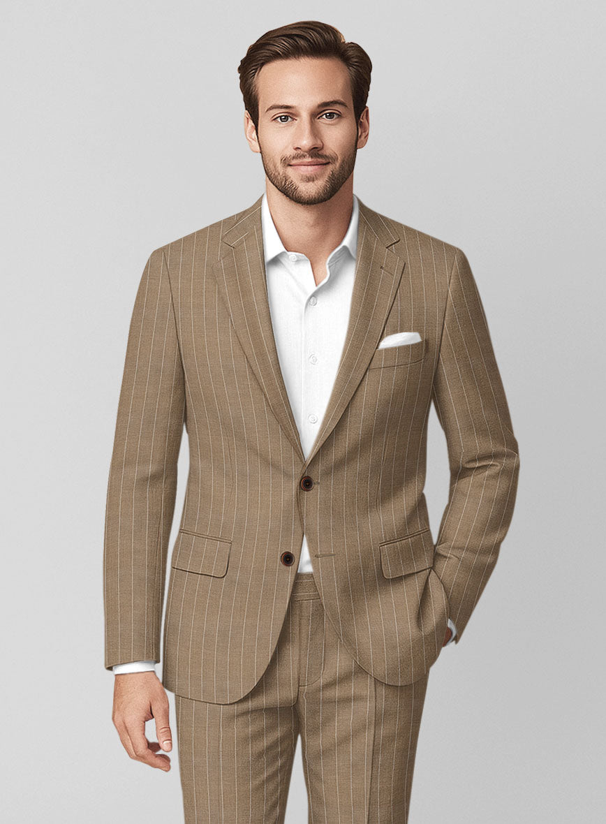 Napolean Derossi Stripe Beige Wool Suit - StudioSuits