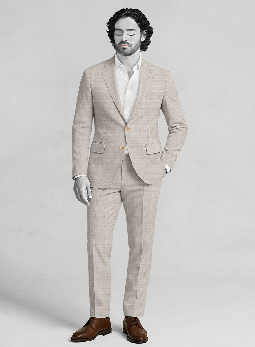 Napolean Fioran Microcheck Beige Wool Suit - StudioSuits