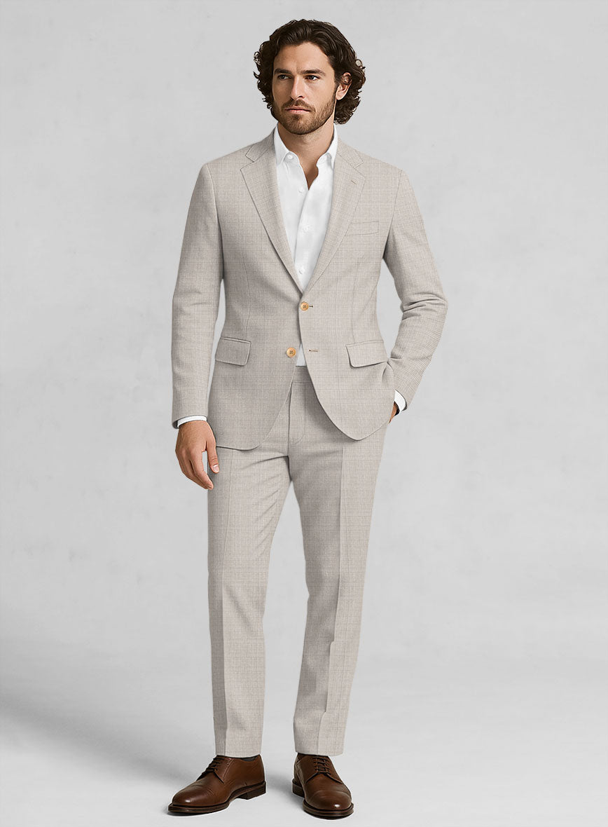 Napolean Fioran Microcheck Beige Wool Suit - StudioSuits
