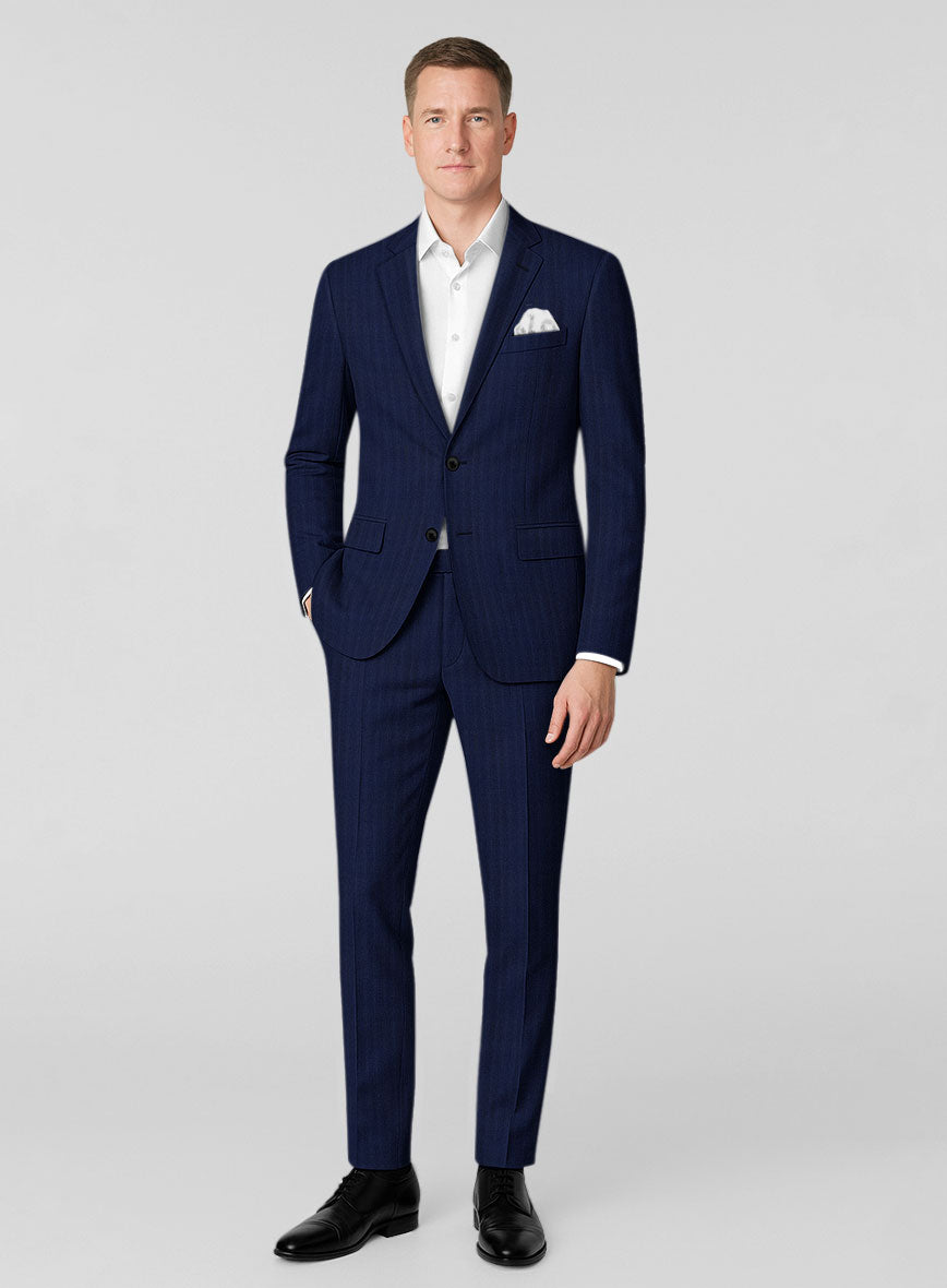 Napolean Lurvani Herringbone Blue Wool Suit - StudioSuits