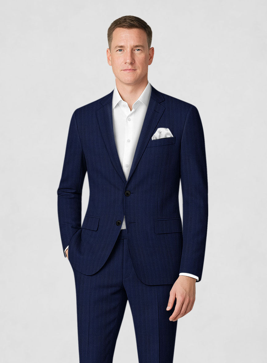 Napolean Lurvani Herringbone Blue Wool Suit - StudioSuits