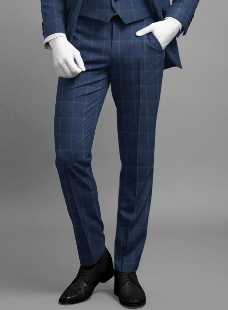 Napolean Noemi Windowpane Blue Wool Pants - StudioSuits
