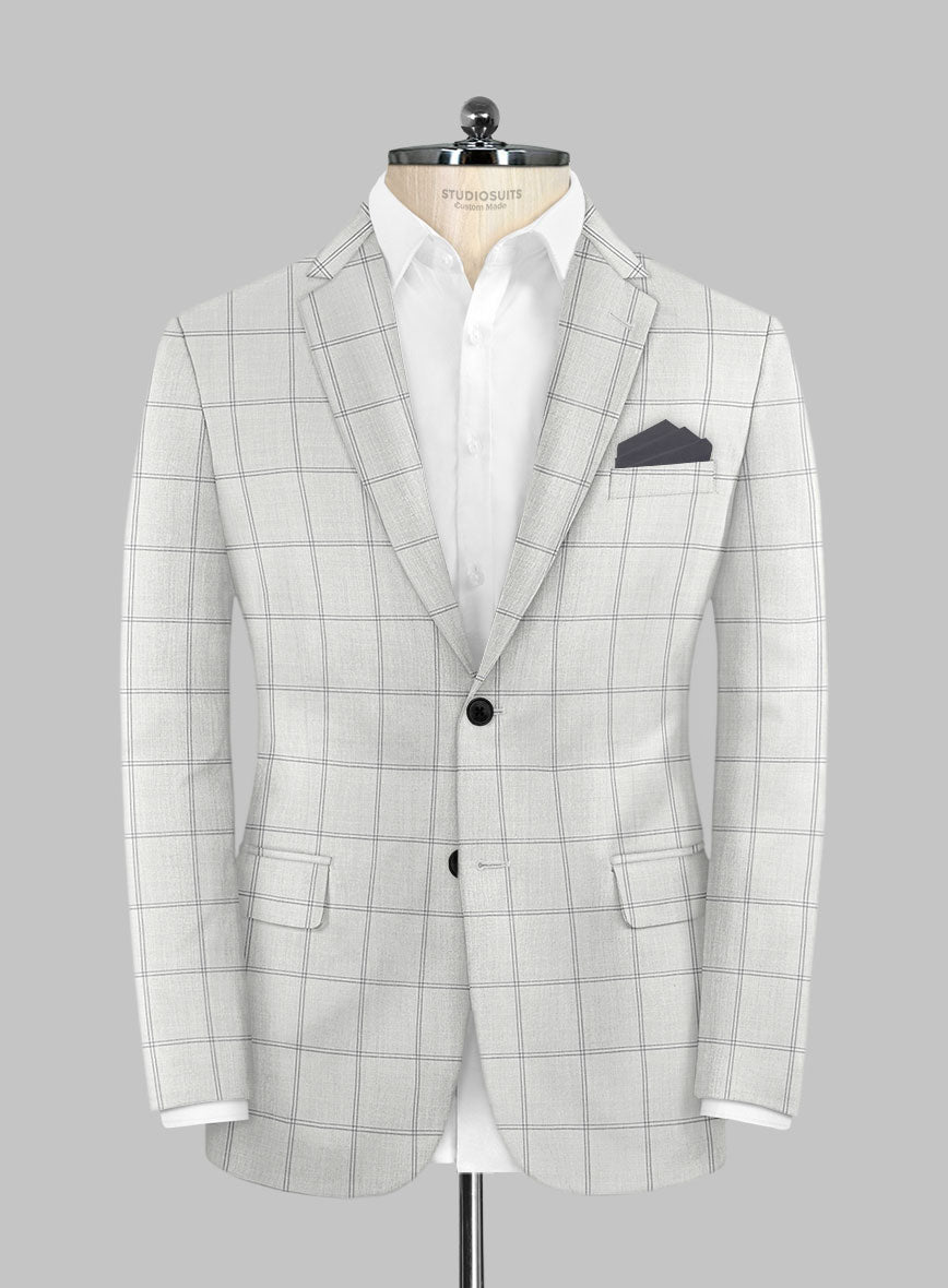 Napolean Noemi Windowpane Light Gray Wool Jacket - StudioSuits