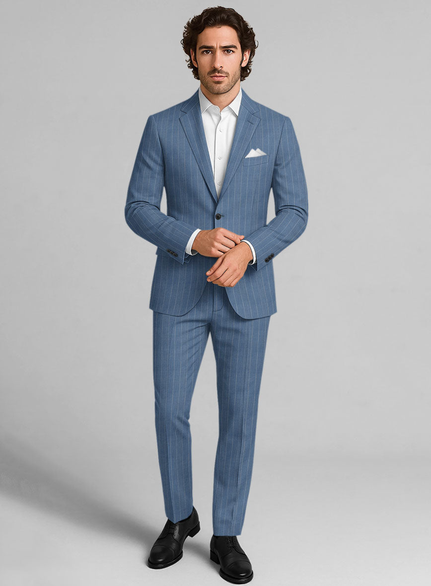 Napolean Tarello Stripe Blue Wool Suit - StudioSuits