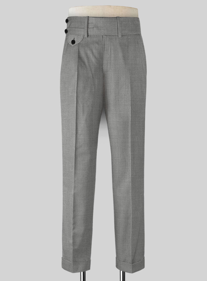 Napolean Worsted Light Gray Wool Double Gurkha  Trousers - StudioSuits