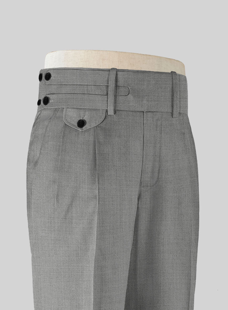 Napolean Worsted Light Gray Wool Double Gurkha  Trousers - StudioSuits