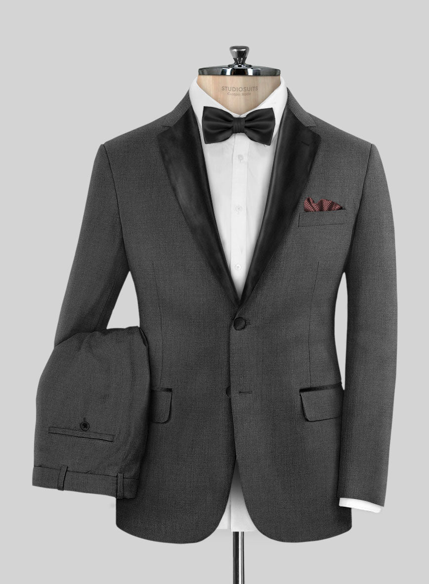 Napolean Mid Charcoal Wool Tuxedo Suit - StudioSuits