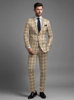 Noble Beige Check Wool Silk Linen Suit - StudioSuits